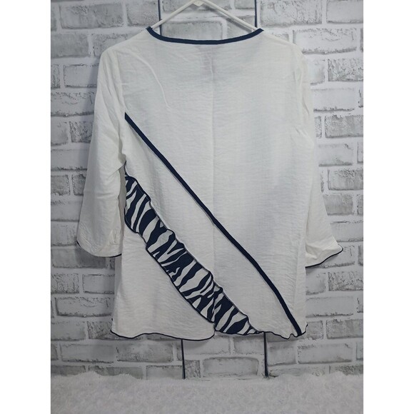 Ali Miles Top Womens Size Small White/Black 3/4 Sleeve Blouse - Picture 2 of 10